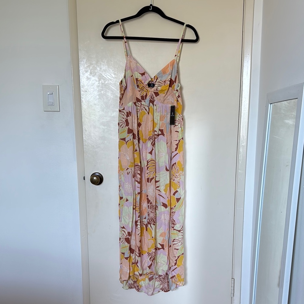 Floral Print Spaghetti Strap Maxi Dress - Pink & Yellow